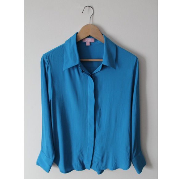 Numi The Simone Button-Up Blouse / Medium / Azur Blue Silk Blend Long Sleeves - Picture 2 of 8